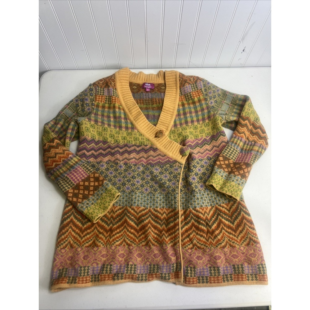 IVKO Lambswool Extra Fine Wool‎ Knit Floral Sweater Cardigan Size US M
